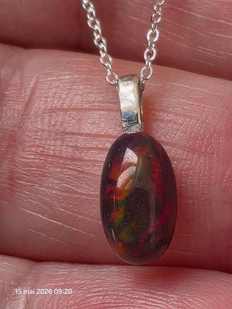 925 sterling zilveren hanger met zwarte opaal uit Ethiopië, Ophalen, Zilver, Zilver