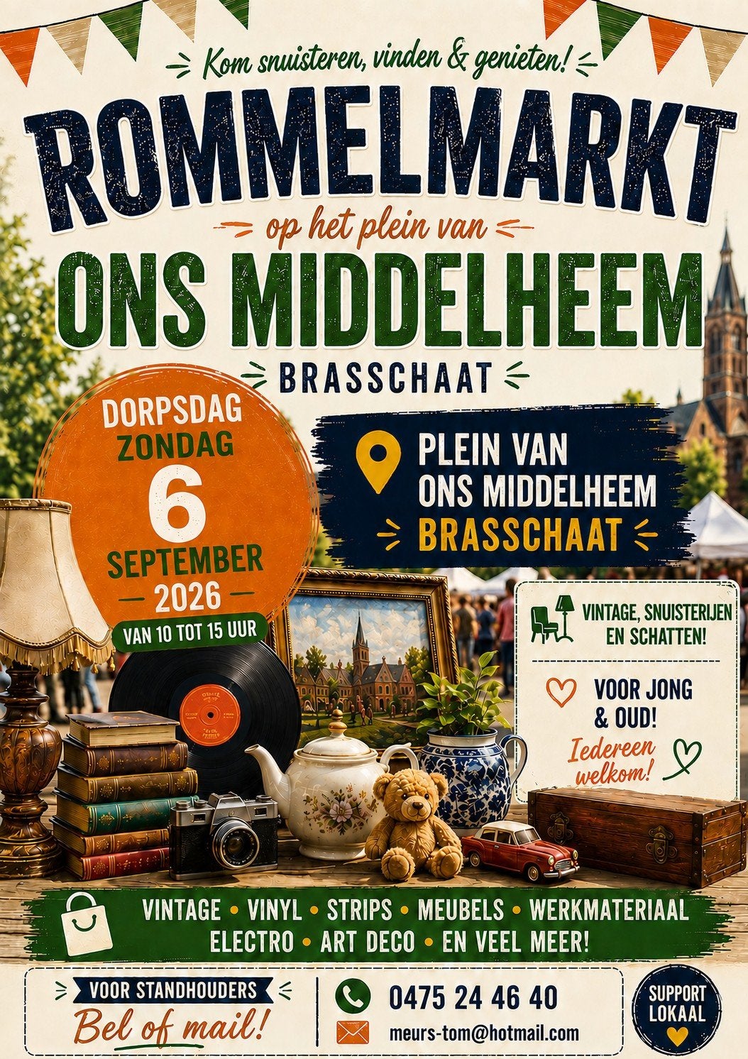 Grote rommelmarkt, dorpsdag brasschaat, 06 september, Ophalen of Verzenden
