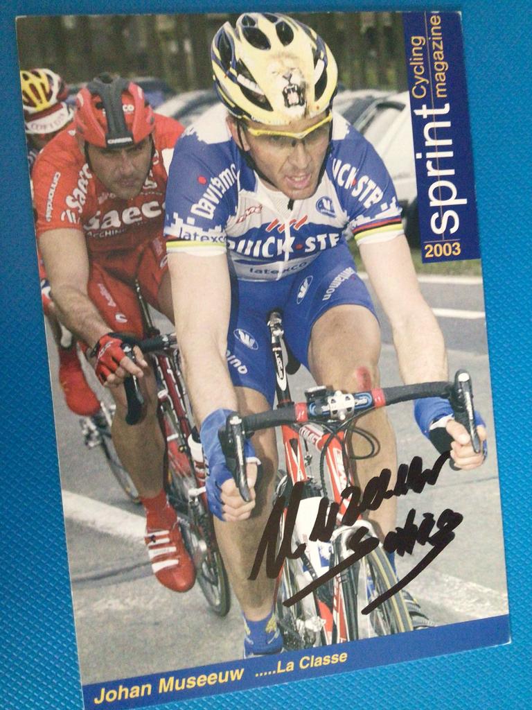 wielerkaart roubaix team quick step  johan museeuw signe, Verzenden, Zo goed als nieuw