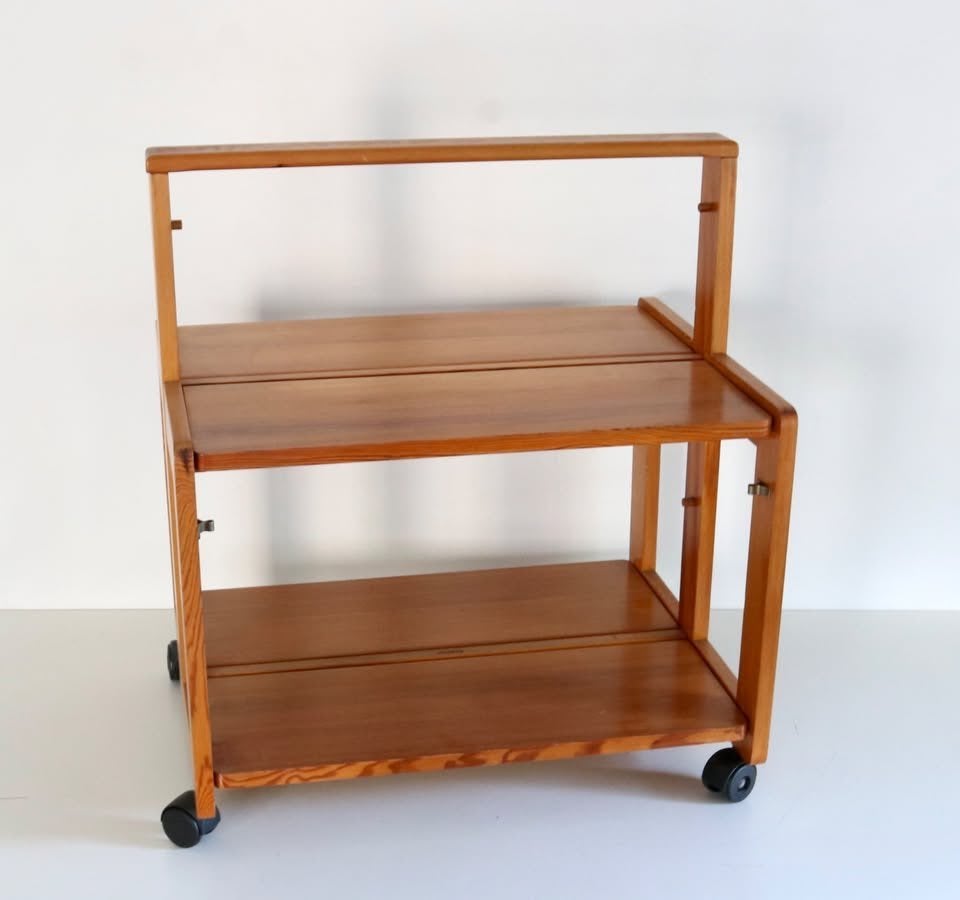 1970's Scandinavian Pinewood Folding Serving Trolley, Antiek en Kunst, Ophalen