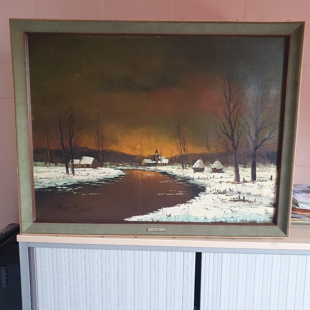 Sfeervol vintage schilderij – winter– Piet Mees, Antiek en Kunst, Kunst | Schilderijen | Klassiek, Ophalen