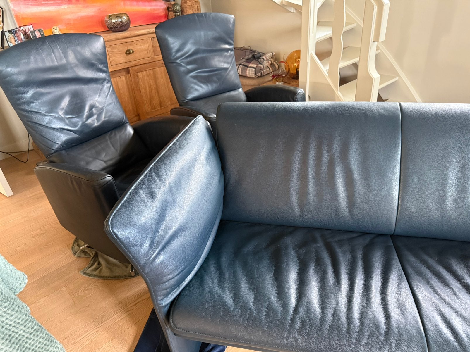2x fauteuil relax Jori + canapé 2 places tout en cuir, Enlèvement, Utilisé