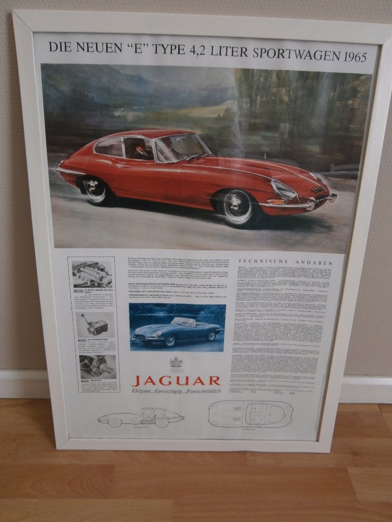 Poster type Jaguar E 1988 - cadre 70/50 cm, Collections, Envoi, Neuf, Voitures