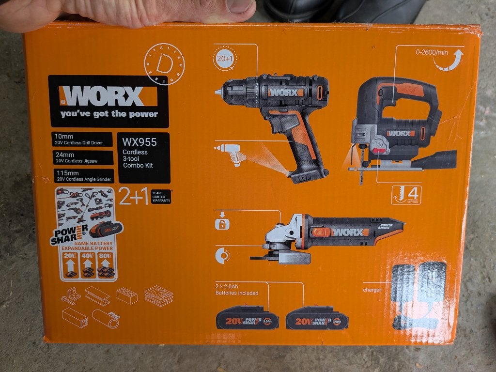 Lot d'outillage Worx–4 machines + 2 batteries–Très bon état, Enlèvement, Comme neuf