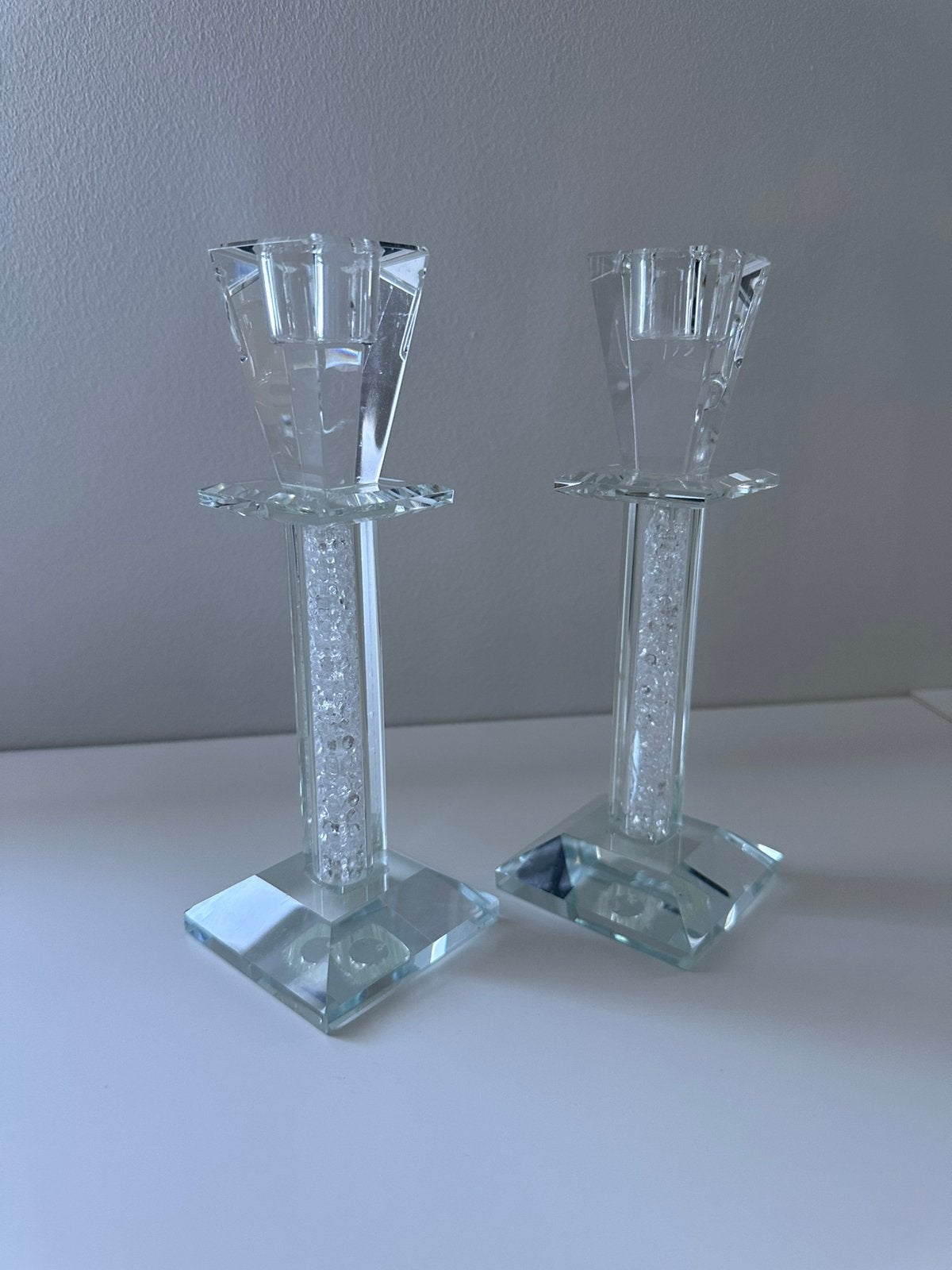 Paar kandelaars van Italiaans kristal en geblazen glas, Ophalen, Zo goed als nieuw, Glas