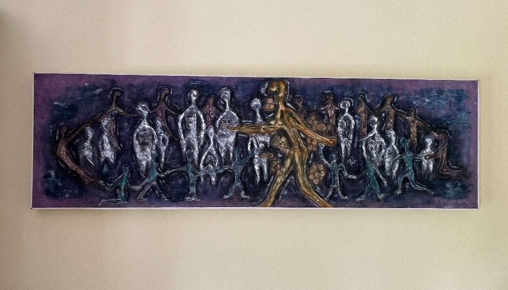 "De leraar" Gilbert Jonckheere 144 x 44 relief, Antiek en Kunst, Ophalen