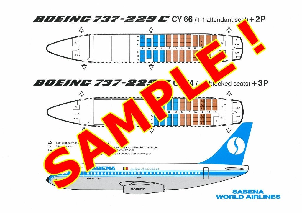 Affiche Sabena Boeing B737-229C Plan siège avion CY66 - CY54, Collections, Souvenirs Sabena, Neuf, Enlèvement ou Envoi