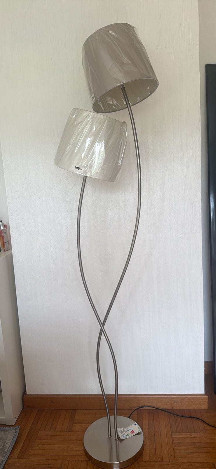Maisons du Monde dubbele vloerlamp – crème/zilver, Maison & Meubles, Enlèvement, Neuf