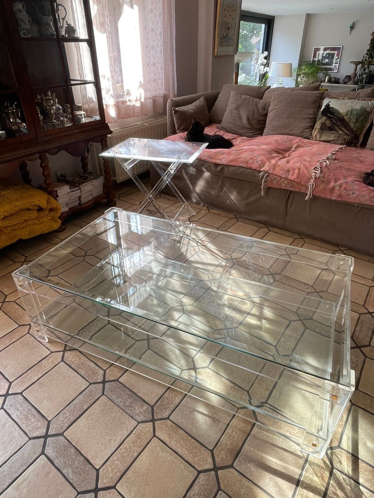 Vintage set van glas en plexiglas uit de jaren 70, Ophalen, Zo goed als nieuw, Glas