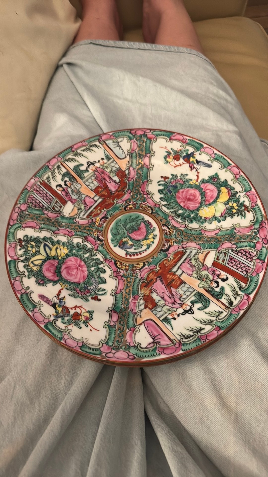 Set van 2 Vintage Chinese ‘Rose Medallion’Porseleinen Borden, Ophalen of Verzenden, Zo goed als nieuw, Groen