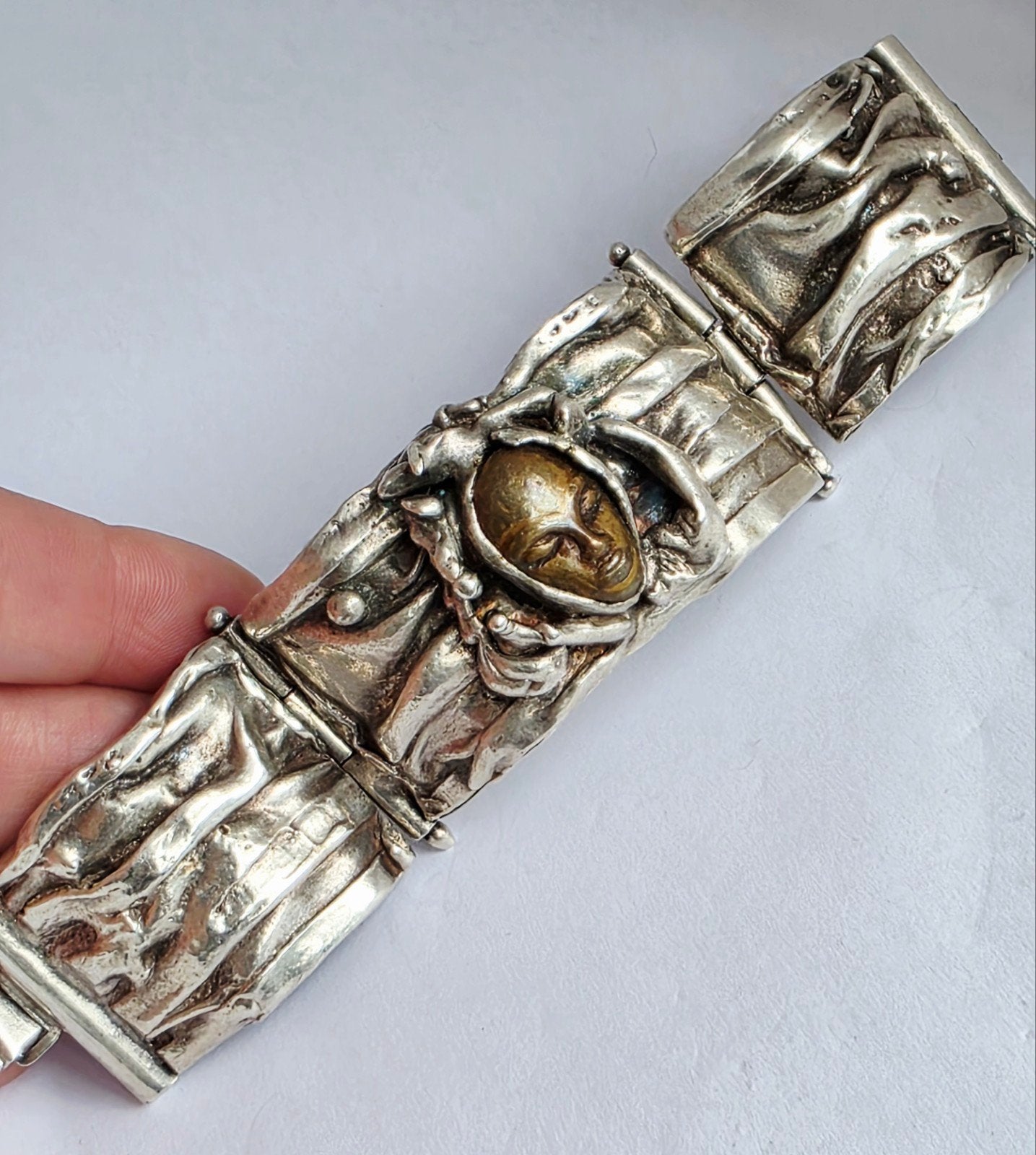 Exclusieve massieve zilveren armband,bronzen beeldje,130gr, Handtassen en Accessoires, Ophalen of Verzenden, Zilver, Zilver