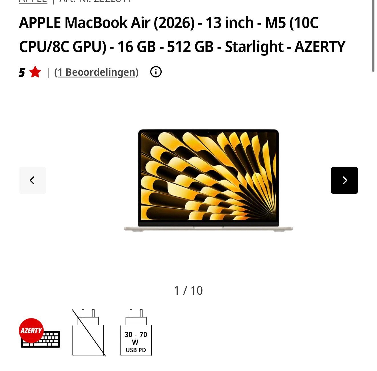 Macbook Air 13 inch M5 StarLight, Tickets en Kaartjes