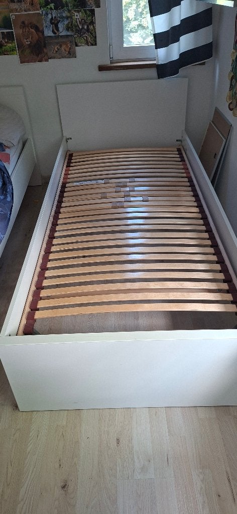 Lit 1 personne IKEA MALM blanc avec sommier, 90 cm, Une personne, Enlèvement, Utilisé
