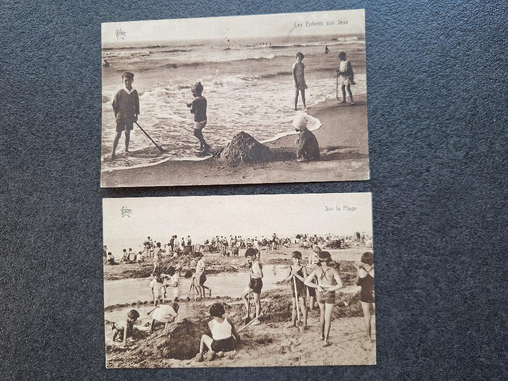 2 CPAs anciennes Plage et les enfants aux jeux - vintage, Collections, Enlèvement, 1920 à 1940, Non affranchie, Flandre Occidentale