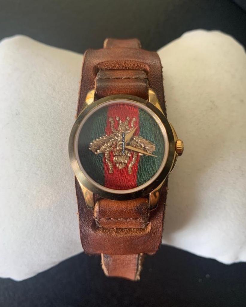 Originele horloge Gucci, Handtassen en Accessoires, Leer, Staal, Polshorloge, Zo goed als nieuw