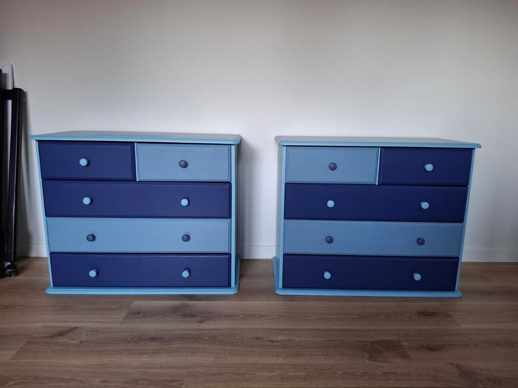 Twee geschilderde kastjes, Huis en Inrichting, Ophalen, 50 tot 100 cm, Minder dan 100 cm, Grenenhout