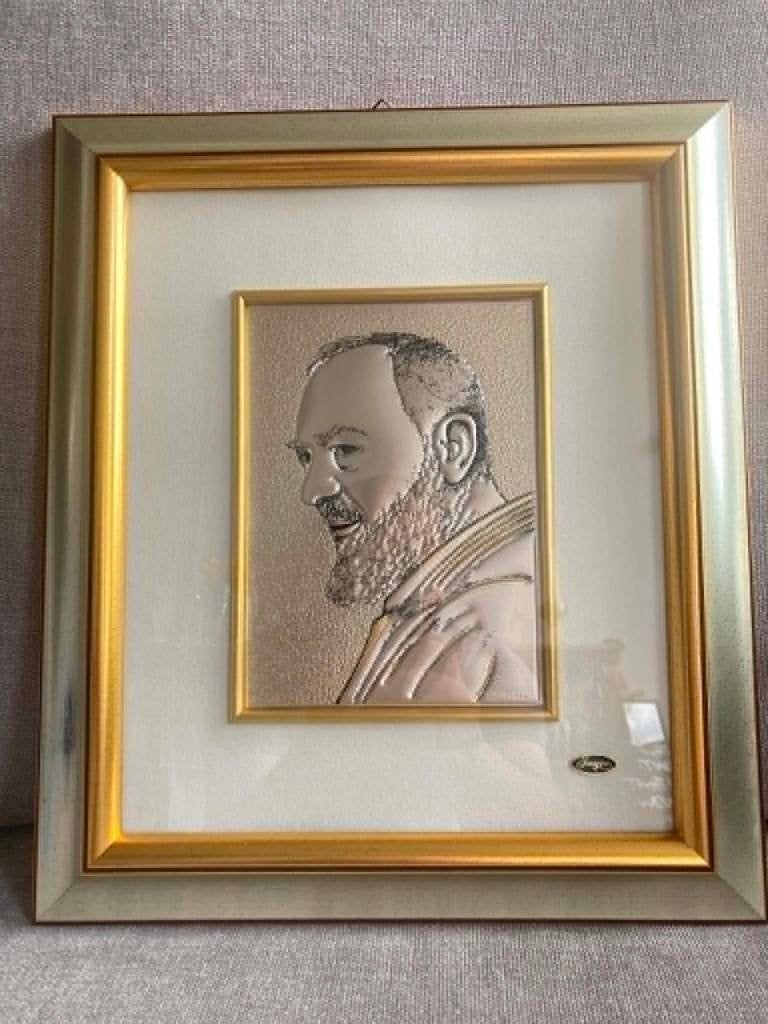 Heilige Pater Pio in zilver (36 op 31 cm), Ophalen of Verzenden