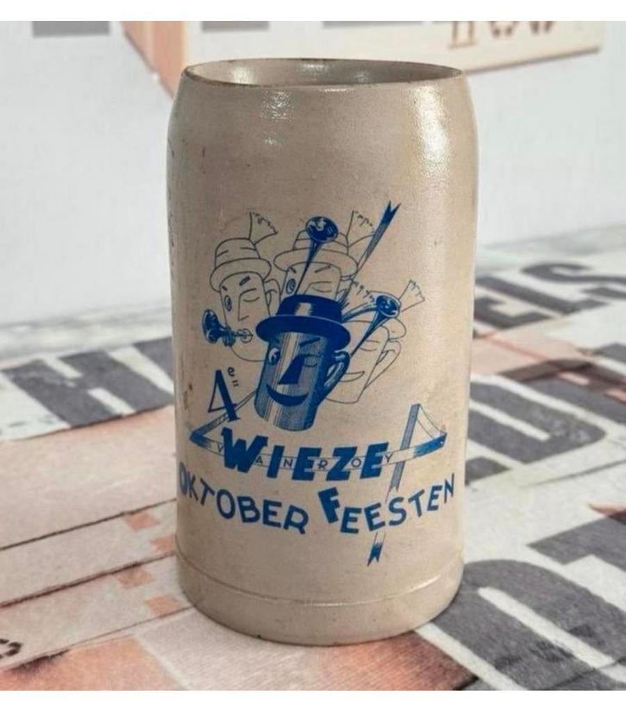 Vintage Wieze bierpot bierpul bier pot 1 Liter steen oktober, Verzamelen, Ophalen of Verzenden, Zo goed als nieuw, Pul(len)