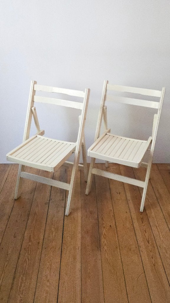 Paar vintage opvouwbare houten stoelen (2 paar beschikbaar), Tuin en Terras, Tuinstoelen, Zo goed als nieuw, Hout, Inklapbaar