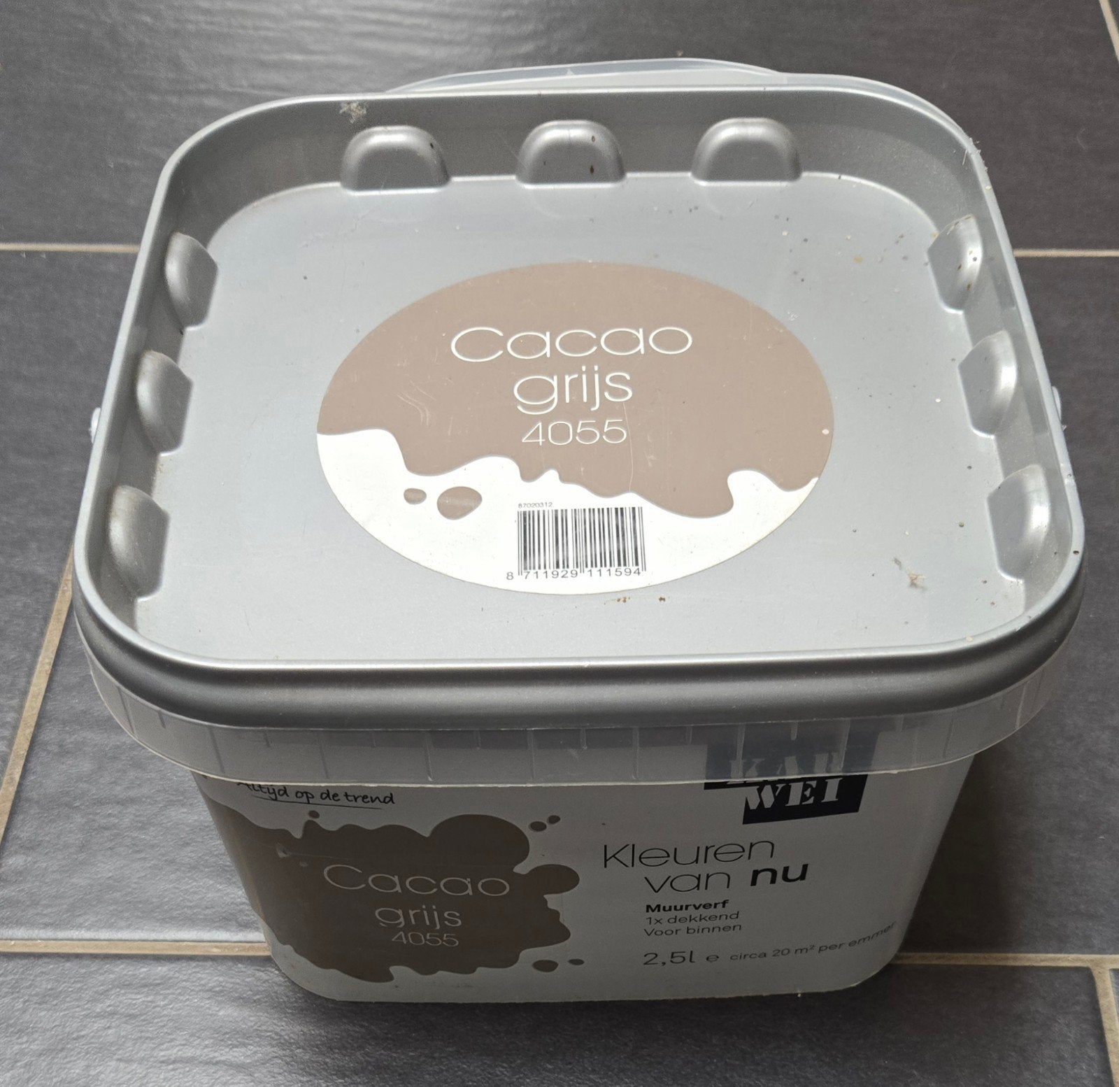 emmer verf 2,5 liter Karwei Cacao grijs, Doe-het-zelf en Bouw, Minder dan 5 liter, Ophalen, Grijs, Verf