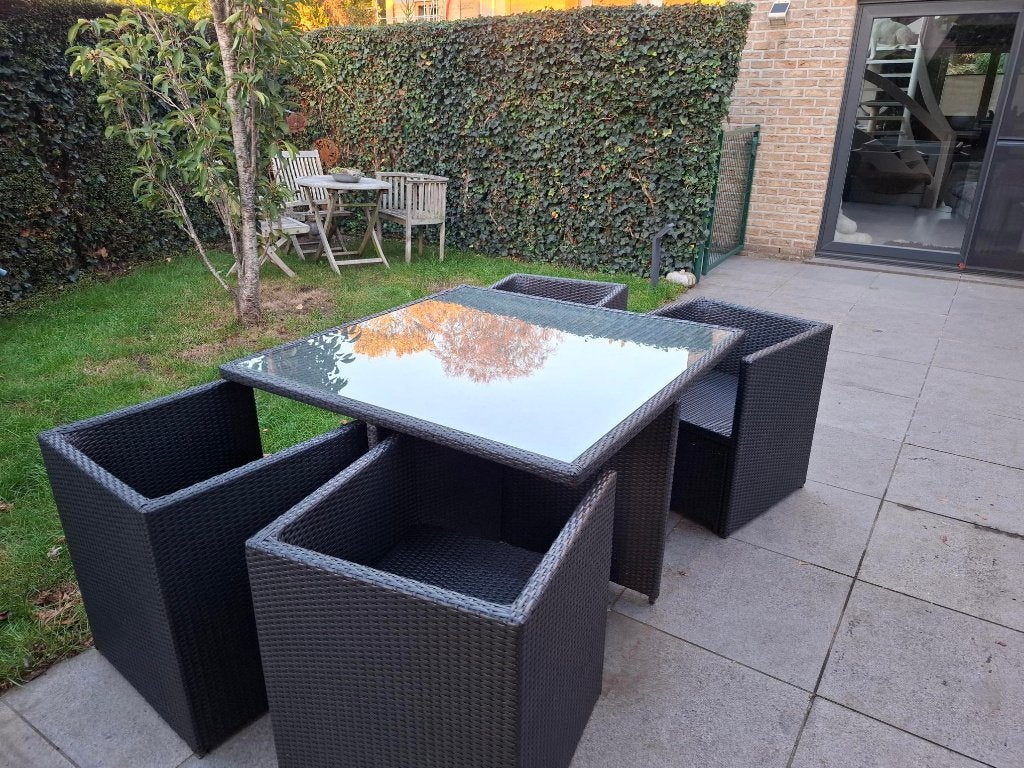 9 delige tuinset uit zwarte Wicker, Ophalen, 4 zitplaatsen, Gebruikt, Wicker