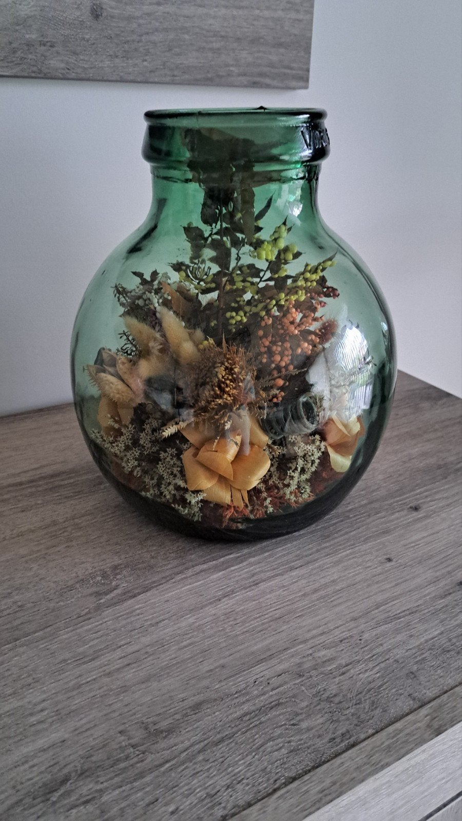 Decoratie vaas met bloemen, Huis en Inrichting, Ophalen, Groen, Glas