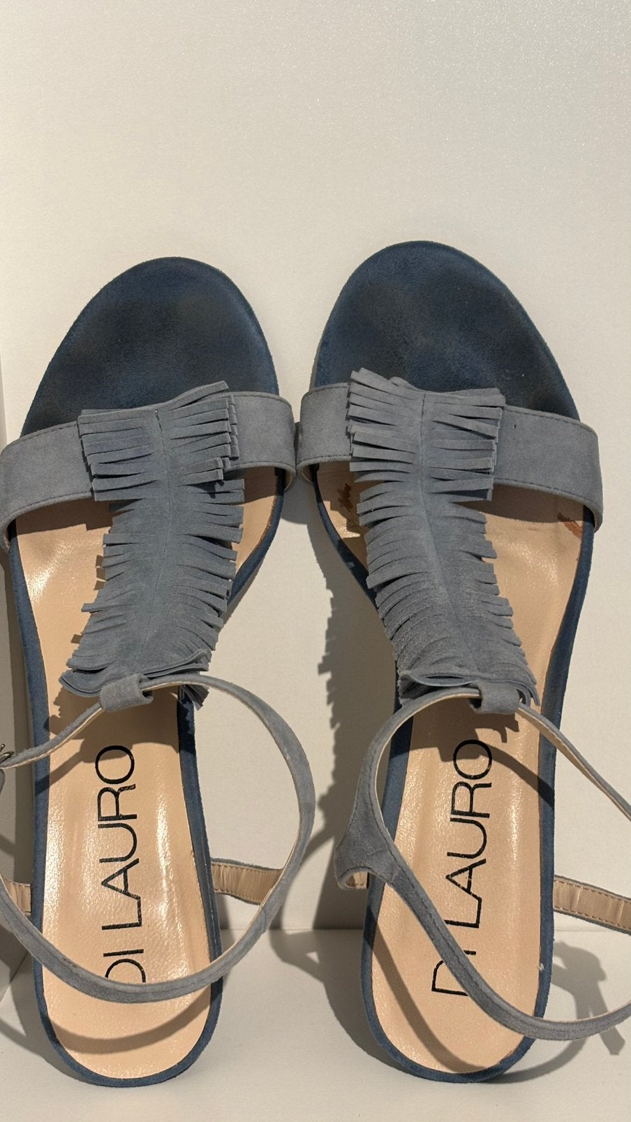 Di Lauro Itlay (40) sandalen met hakje blauw daim, Kleding | Dames, Ophalen, Zo goed als nieuw, Blauw