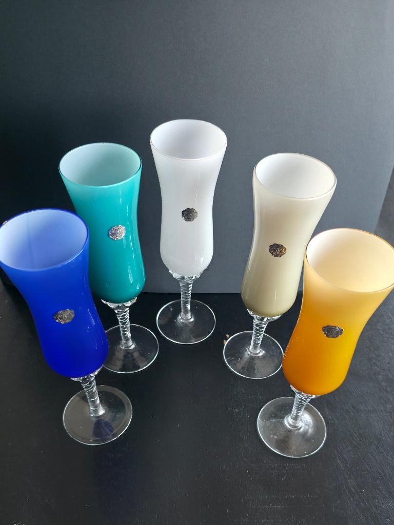 Set van 5 Vintage Italiaanse Opaline Glazen - Murano 1960/70, Verzamelen, Ophalen of Verzenden, Zo goed als nieuw