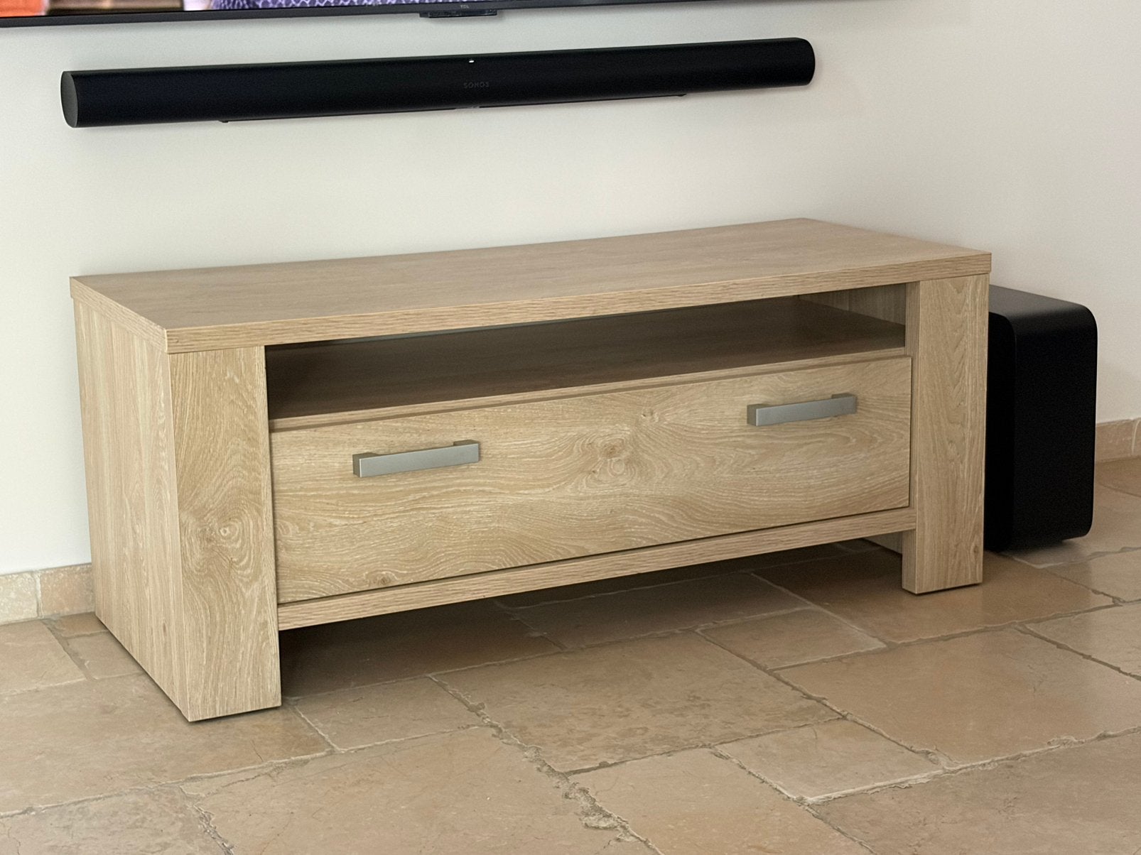 Tv-meubel met schuif, Huis en Inrichting, Ophalen, Overige materialen, Gebruikt, 100 tot 150 cm