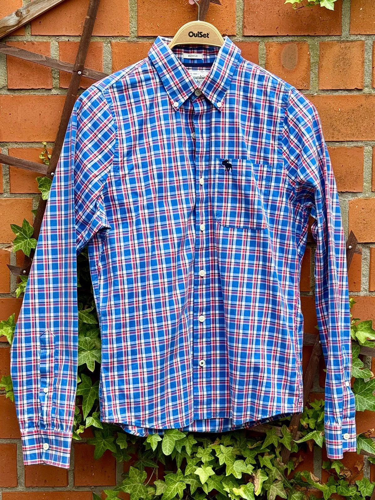 Abercrombie & Fitch Muscle Fit Overhemd – Maat M, Ophalen of Verzenden, Zo goed als nieuw, Blauw, Halswijdte 39/40 (M)