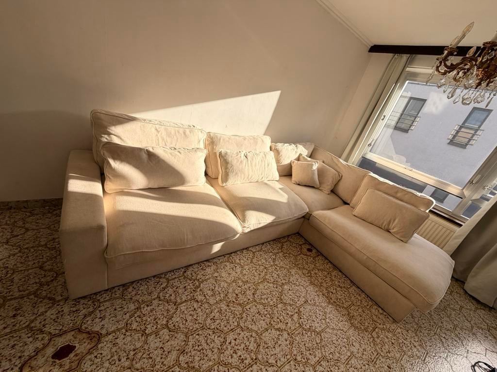 Canape d’angle  beige, Ophalen, Zo goed als nieuw, Stof