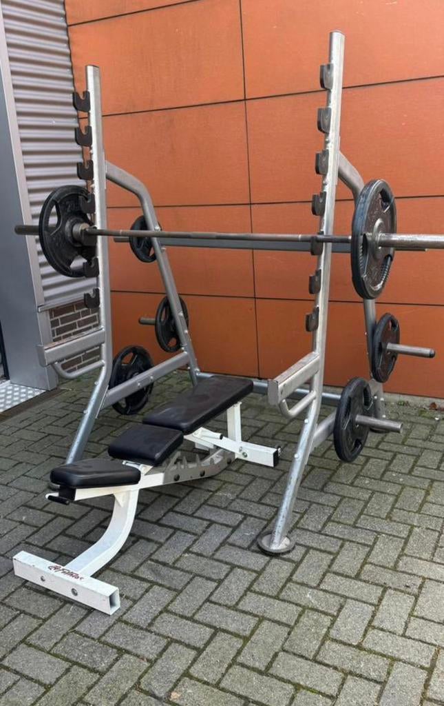 Squatrek / Bankdruk met 105kg Olympische Gewichten ,Barbell, Sport en Fitness, Ophalen, Gebruikt