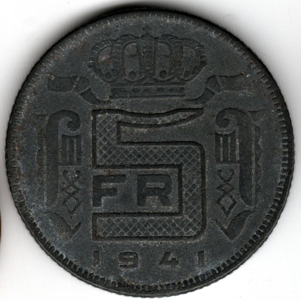 Belgique : 5 Francs 1941 NL Morin 471 Réf 16456, Enlèvement ou Envoi, Métal, Monnaie en vrac