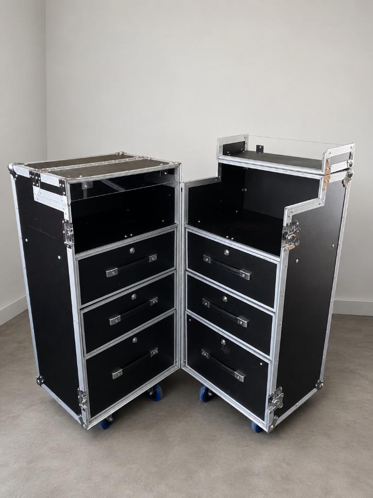Roadinger dubbele flightcase met 6 lades op wielen., Ophalen, Gebruikt, Overige instrumenten, Flightcase