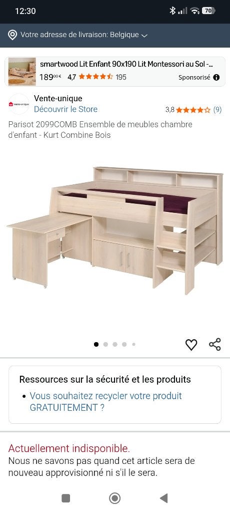 Lit enfant ado, Lit mezzanine ou Lit superposé, Enlèvement, 100 cm ou plus, 180 cm ou plus