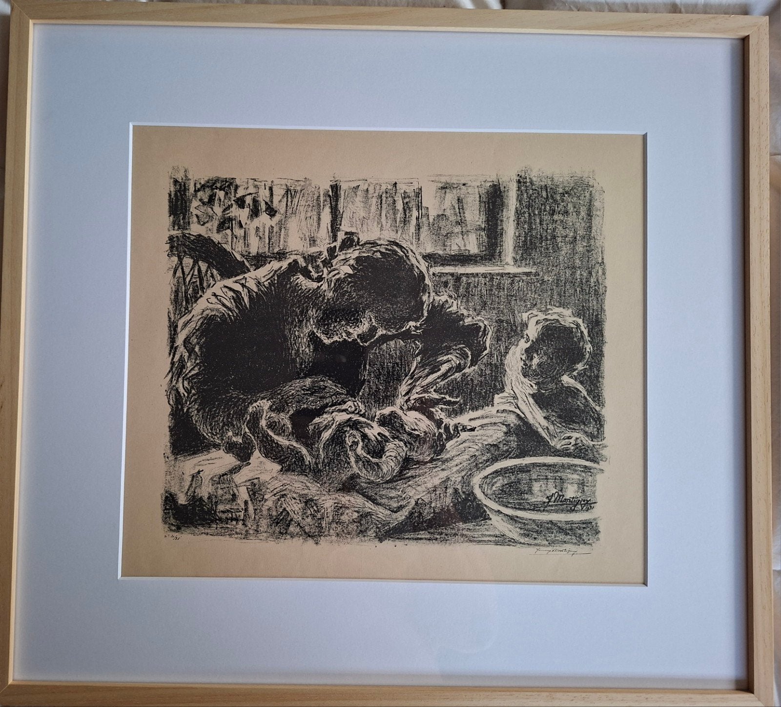 MONTIGNY Jenny "Moeder die haar kind wast" litho