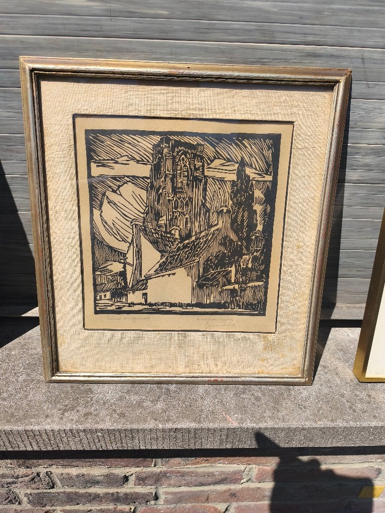 Linogravure lissenweghe, Antiek en Kunst, Kunst | Litho's en Zeefdrukken, Ophalen of Verzenden, Linosnede