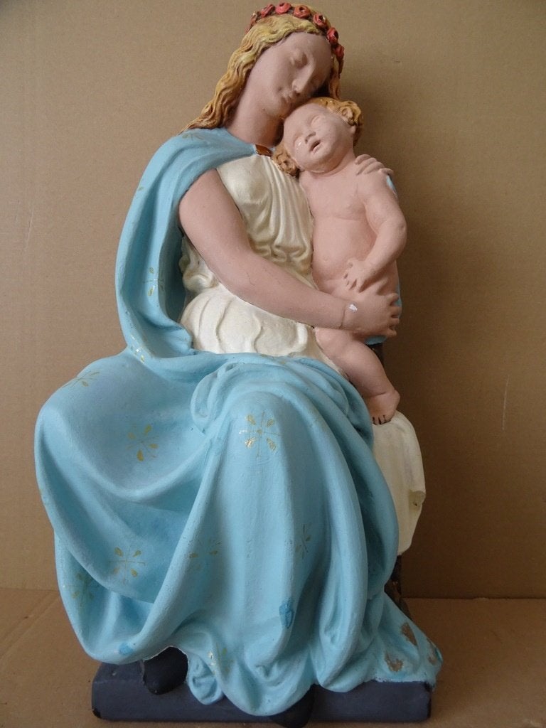 Statue ancienne de Marie Mère de Dieu avec Jésus 51cm 1920, Antiquités & Art, Antiquités | Objets religieux, Enlèvement ou Envoi