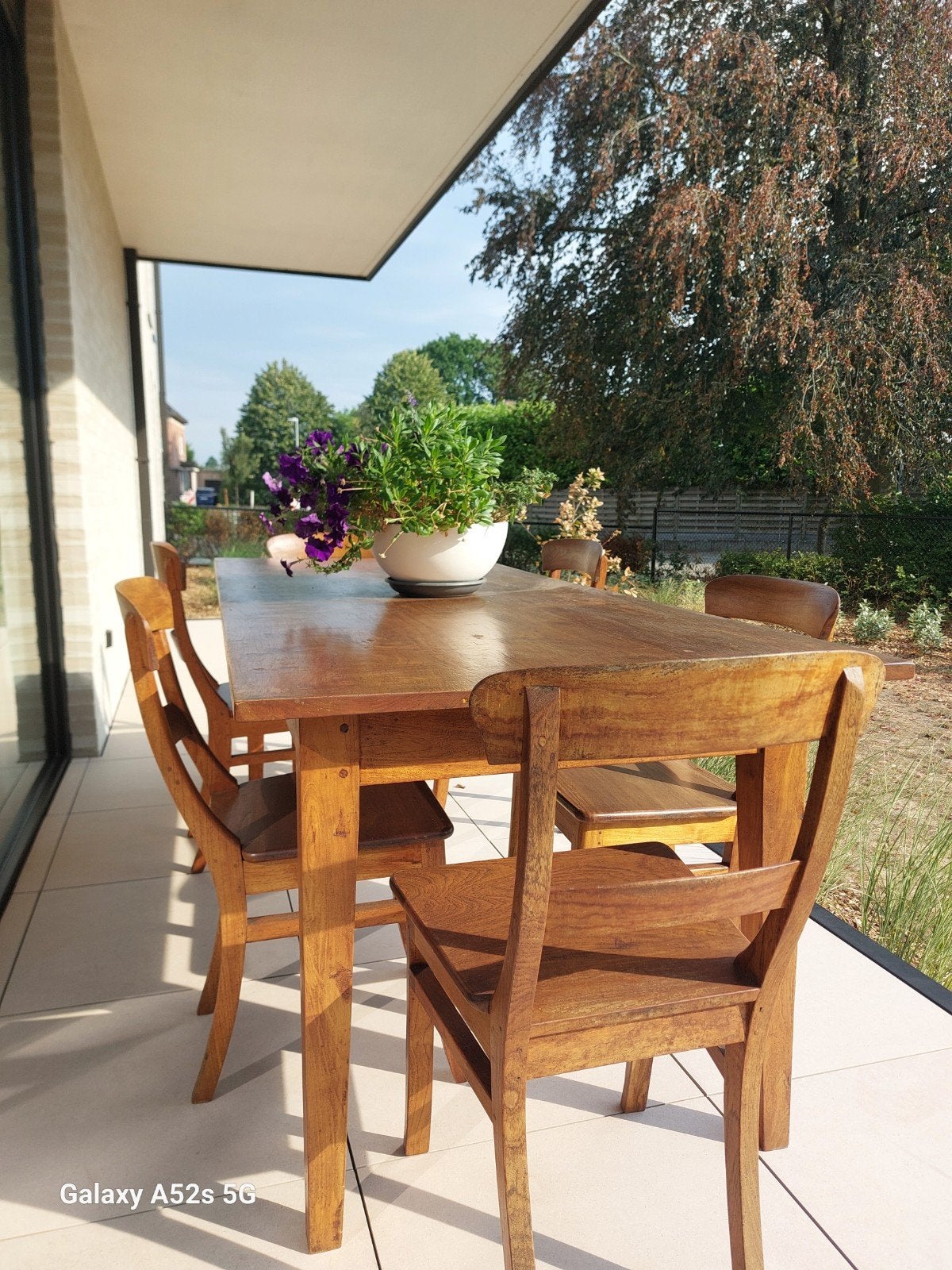 Massief teaken tafel met 6 stoelen, Tuin en Terras, Ophalen of Verzenden, Eettafel