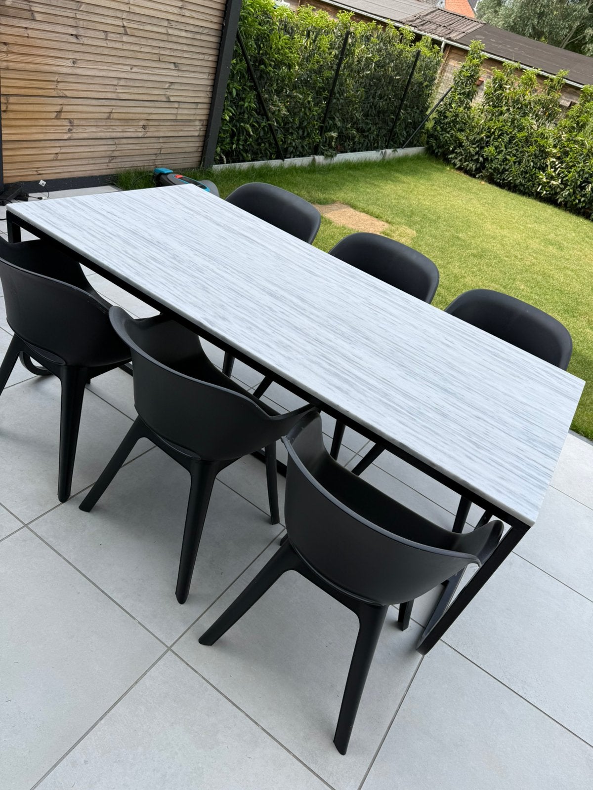 Table en marbre blanc + structure en métal, 150 à 200 cm, Cinq personnes ou plus, Comme neuf, Enlèvement