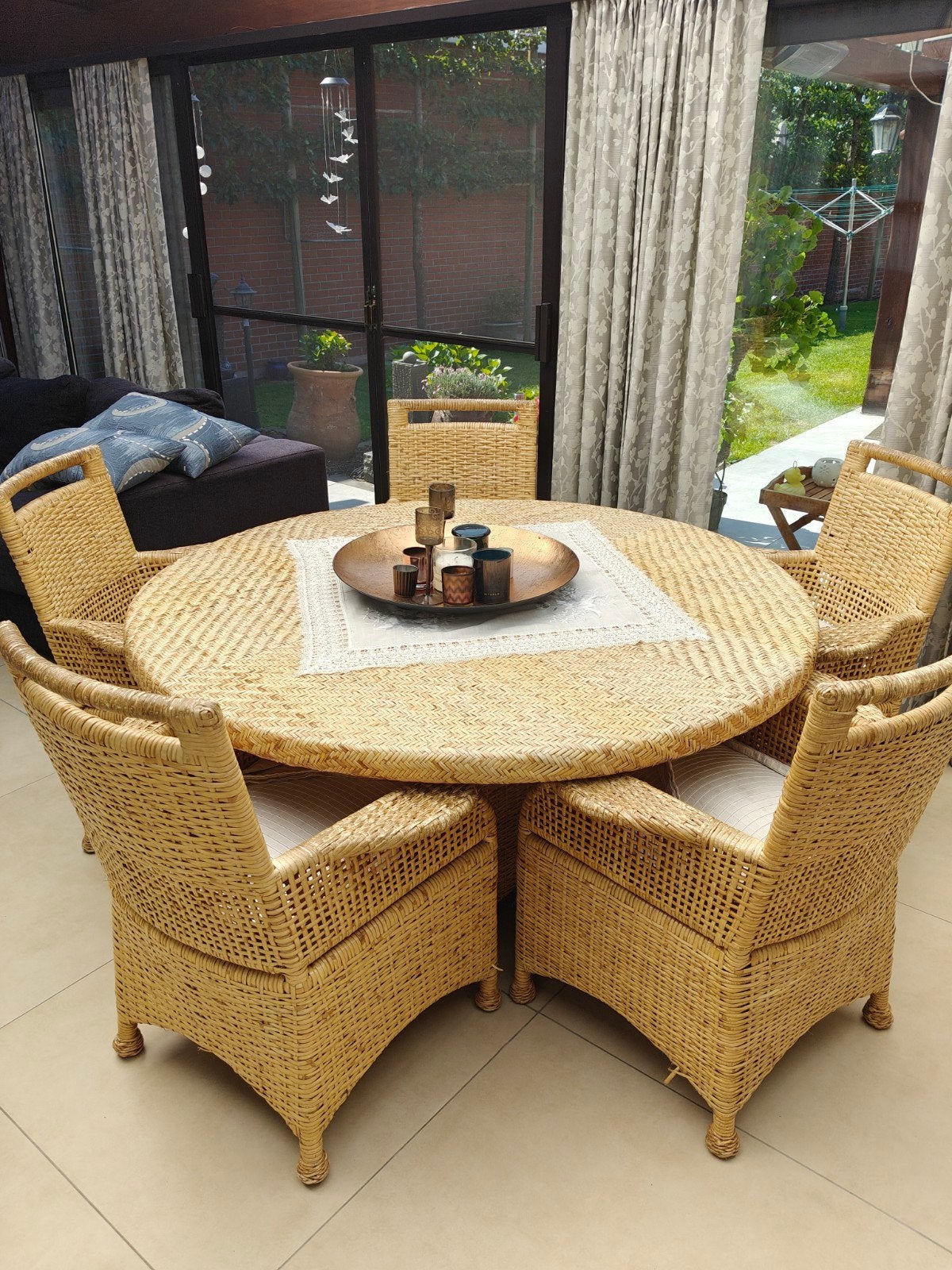 Rotan set met 5 zetels en glazenblad, Tuin en Terras, Ophalen, Rotan