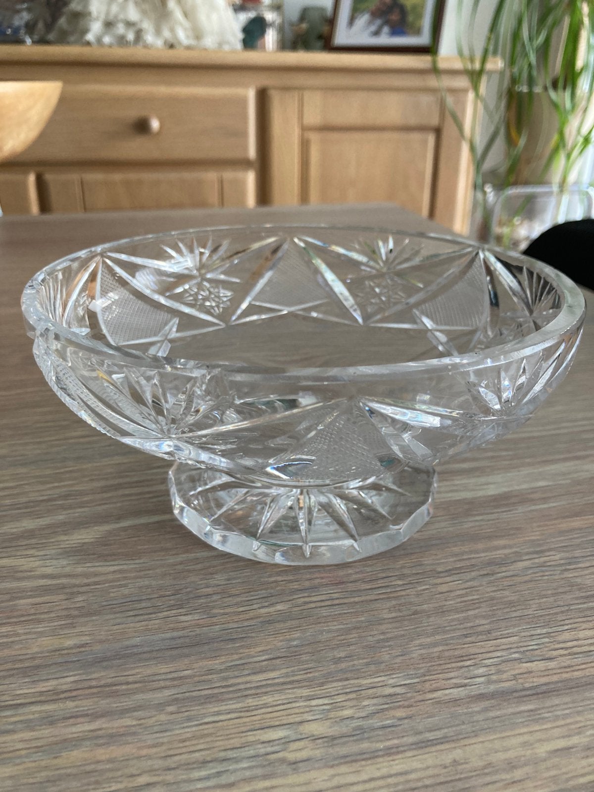 Vintage kristallen bonbonnière op voet – Ø 16 cm, Ophalen of Verzenden