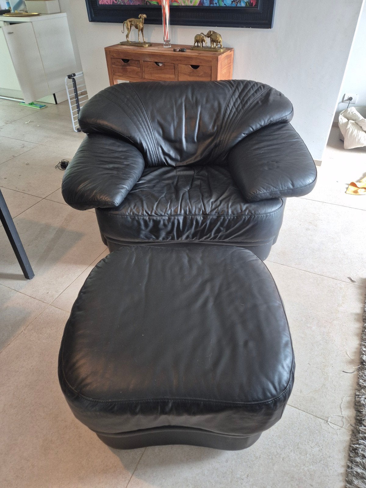 Vintage Italiaanse zetel natuzzi plus bijhorende poef, Huis en Inrichting, Zetels | Zetels en Chaises Longues, Ophalen