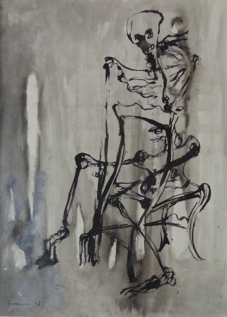 JAN VAERTEN / SKELET / ORIGINEEL WERK / 65x50cm / SIG / 1967, Ophalen of Verzenden, Gesigneerd, Gouache