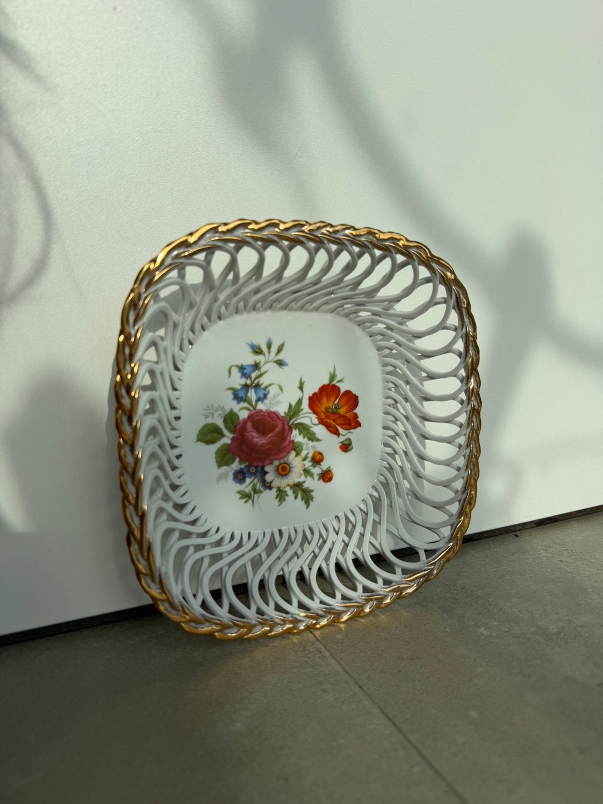 Vintage Porfin Cluj-Napoca Porseleinen Mandje met Bloemen, Ophalen of Verzenden, Zo goed als nieuw