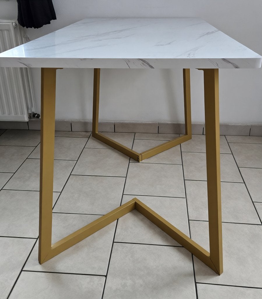 Table de Salle à Manger (Effet Marbre / Pieds Dorés), Maison & Meubles, Enlèvement, Utilisé