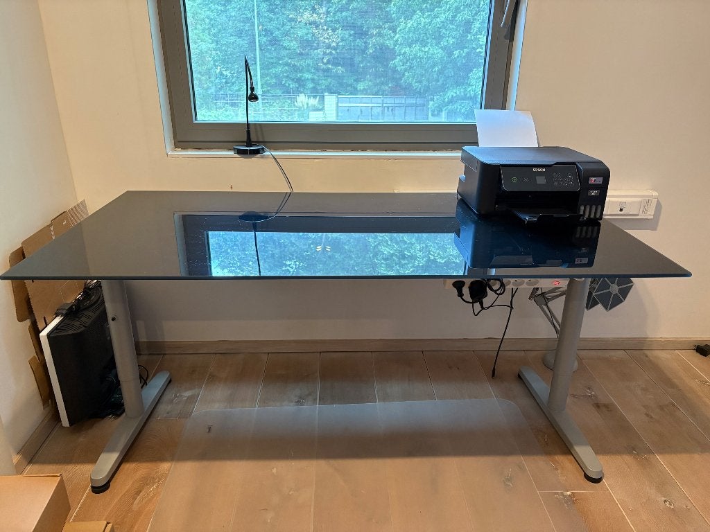 IKEA Bureau-glazen topblad, 160 cm, Bureau d'ordinateur, Comme neuf, IKEA