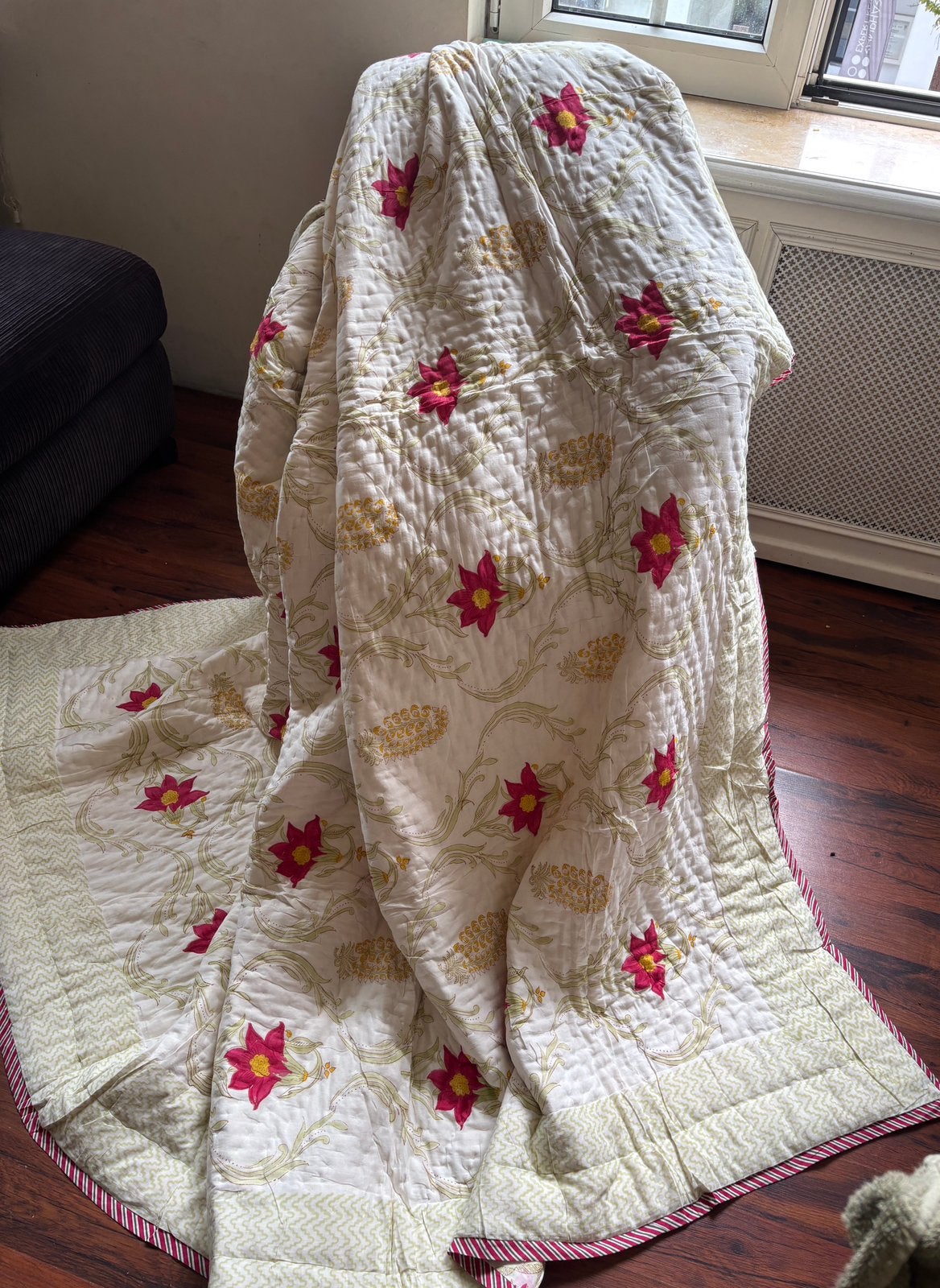 Couette réversible en coton Jaipuri Handblock, Neuf, Doré, Enlèvement ou Envoi, Fait à la main