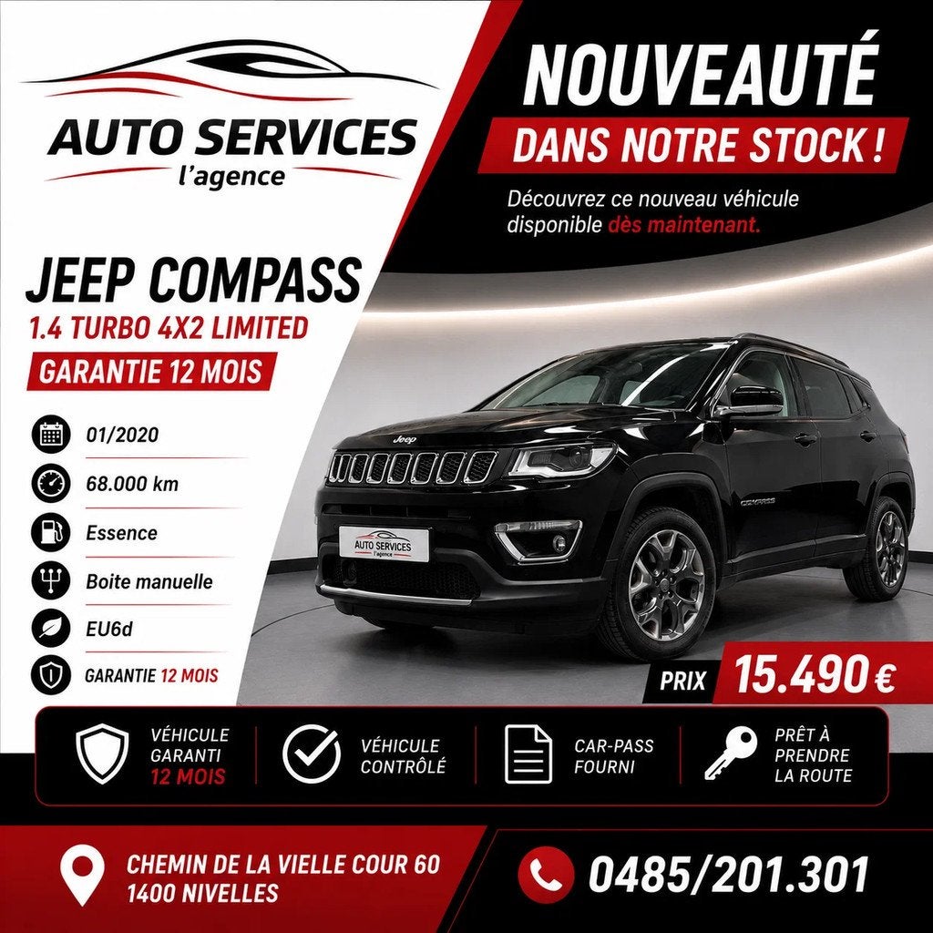 Jeep Compass Compass 1.4 Turbo 4x2 Limited (EU6d) -Garantie, https://public.car-pass.be/vhr/921811d5-f5eb-4717-99f4-e668eaa5fa99