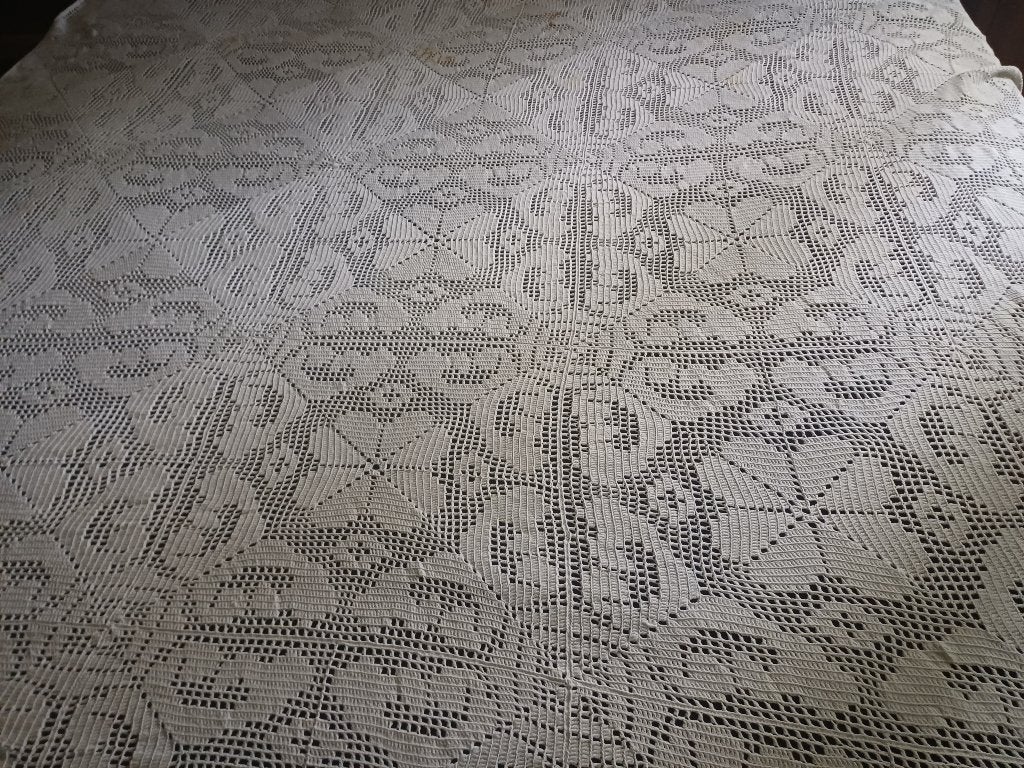 Gehaakte bedsprei in wit katoen, handwerk., Huis en Inrichting, Ophalen, Katoen, Wit